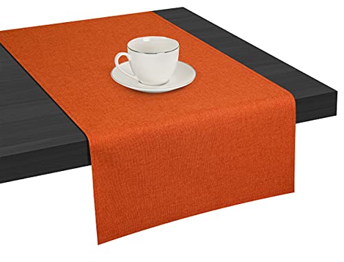 Royal Schneider Tischdecke Tischtuch Tischläufer Tischwäsche Gastronomie Leinen Optik Kollektion einfarbig pflegeleicht waschbar eckig rund oval NEU!, Orange - 5509, Tischläufer - 30x80cm von Royal Schneider