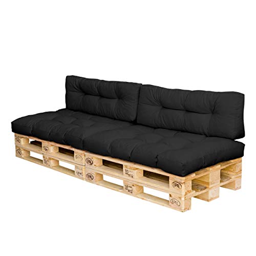 Royal Schneider Palettenkissen Set Palettensofa Palettenpolster 120x80cm 6R LS Sitzkissen Rückenkissen, 4er Set, 500-01 Schwarz von Royal Schneider