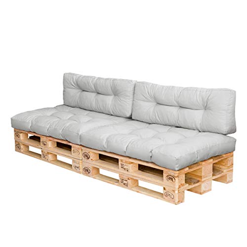 Royal Schneider Palettenkissen Set Palettensofa Palettenpolster 120x80cm 6R LS Sitzkissen Rückenkissen, 4er Set, 500-03 Hellgrau von Royal Schneider