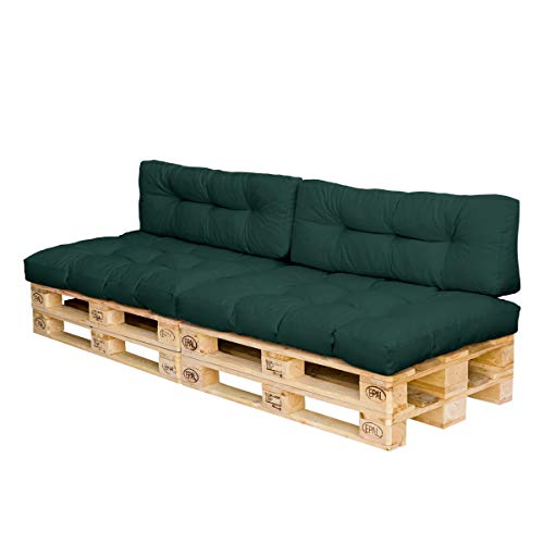 Royal Schneider Palettenkissen Set Palettensofa Palettenpolster 120x80cm 6R LS Sitzkissen Rückenkissen, 4er Set, 500-31 Flaschengrün von Royal Schneider