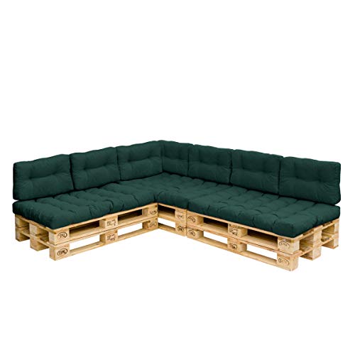 Royal Schneider Palettenkissen Set Palettensofa Palettenpolster Sitzkissen Rückenkissen 120x80cm, 10er Set, 500-31 Flaschengrün von Royal Schneider