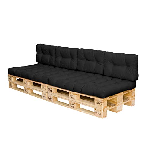 Royal Schneider Palettenkissen Set Palettensofa Palettenpolster Sitzkissen Rückenkissen 120x80cm, 6er Set, 500-01 Schwarz von Royal Schneider