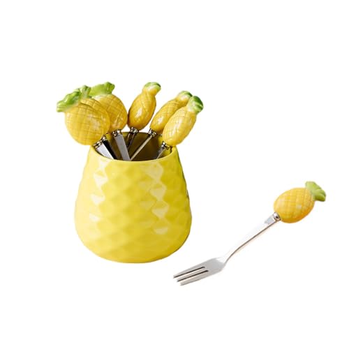 (6 Stück) Keramik Griff Edelstahl Kuchen Obst Gabel Niedlich Obst Pick Kleine Gabel (Gelb) von Royal Shang Youpin