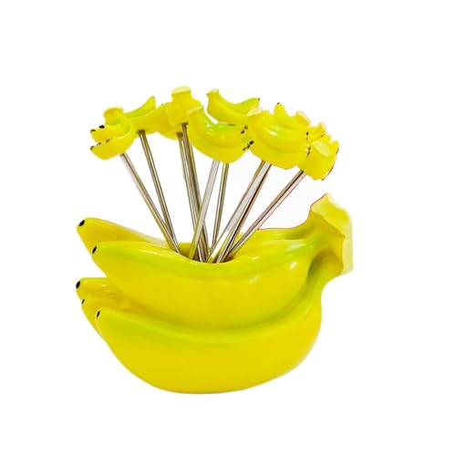 10-teiliges Set, Kreatives Edelstahl-Kunststoff-Obstdekorationsglas, Obstgabel-Stick, Schönes Obstgabel-Geschenk (Banane) von Royal Shang Youpin