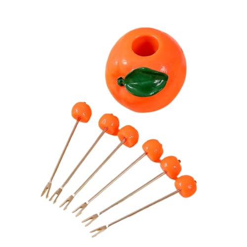 10-teiliges Set, Kreatives Edelstahl-Kunststoff-Obstdekorationsglas, Obstgabel-Stick, Schönes Obstgabel-Geschenk (Orange) von Royal Shang Youpin