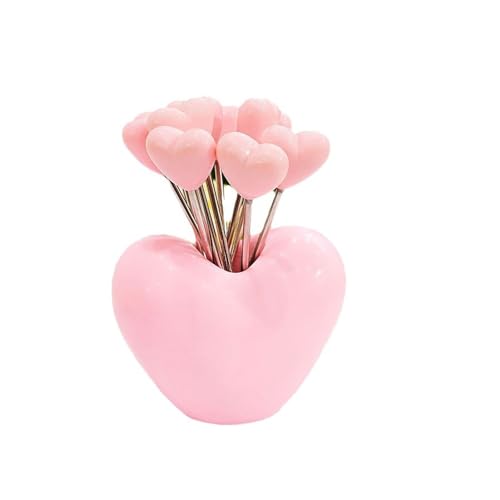 10-teiliges Set, Kreatives Edelstahl-Kunststoff-Obstdekorationsglas, Obstgabel-Stick, Schönes Obstgabel-Geschenk (Rosa Liebe) von Royal Shang Youpin