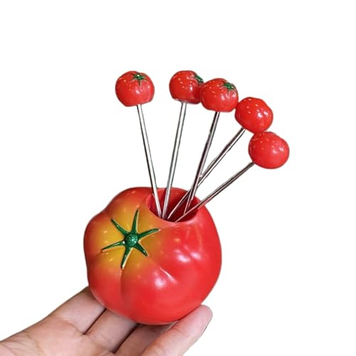 10-teiliges Set, Kreatives Edelstahl-Kunststoff-Obstdekorationsglas, Obstgabel-Stick, Schönes Obstgabel-Geschenk (Tomate) von Royal Shang Youpin