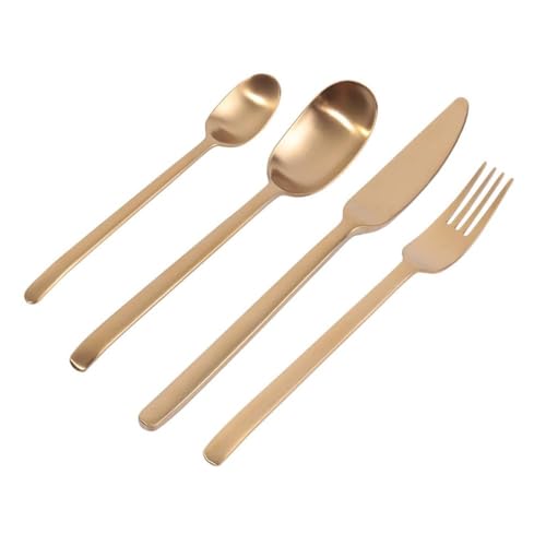 Royal Shang Youpin Matte Mattierte Griff Küche Edelstahl Besteck Geschirr Besteck Besteck Messer Gabeln Löffel Set Steakmesser Dessertlöffel (Gold,4 Stück) von Royal Shang Youpin
