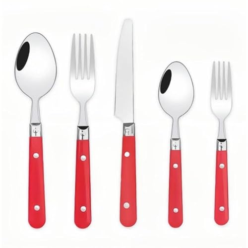 Royal Shang Youpin Zwei Nagel Kunststoff Griff Küche Edelstahl Besteck Geschirr Besteck Besteck Set Steak Messer Gabel Löffel Teelöffel (Verrotten,5 Stück) von Royal Shang Youpin