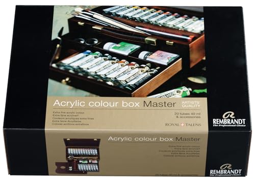 Rembrandt Professional Acrylic Paint Set in Luxus-Holzbox Master | 20 Tuben (40 ml) + Pinsel & Zubehör von Rembrandt