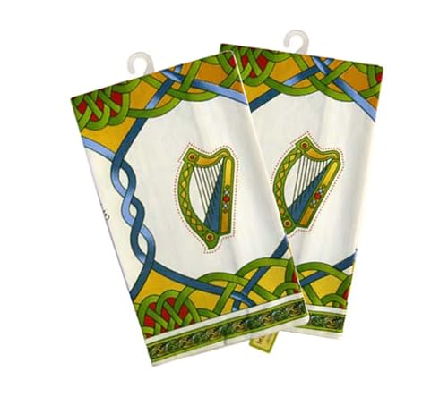 Royal Tara Geschirrtuch-Set, 100 % Baumwolle, irisches Gewebe, Design mit Harfe, Claddagh-Kleeblatt, keltischem Kreuz und antikem keltischem Kunstwerk, 2 Stück Royal Tara Geschirrtuch-Set, 100 % Baumwolle, irisches Gewebe, Design mit Harfe, Claddagh-Kleeblatt, keltischem Kreuz und antikem keltischem Kunstwerk, 2 Stück von Royal Tara