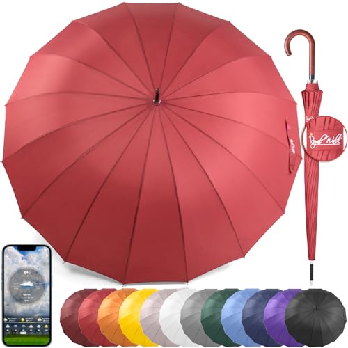 Royal Walk Groß XXL 54 inch Automatik Reise Golf Regenschirm für Damen und Herren Sturmfest Windsicher Leicht Klassisch für 2 Personen Holzgriff Wasserabweisend 16 Rippen Unisex 120cm von Royal Walk