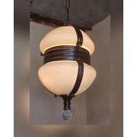 Antike Vintage Art Deco Alte Leuchte Decke Messing Hängeleuchte Milchglas Schirm Lampe von RoyalArtDecolighting