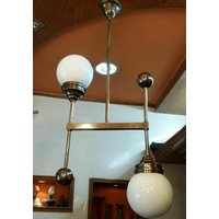 Antike Vintage Art Deco Bauhaus Alte Leuchte Decke Messing Hängeleuchte Milchglasschirm Lampe von RoyalArtDecolighting