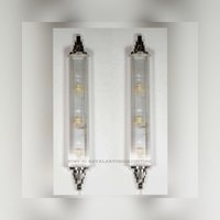 Großes Paar Wolkenkratzer Vintage Art Deco Licht Alte Lampe Wandlampen Leuchte Nickel Messing & Glasstange Schiff Antik von RoyalArtDecolighting