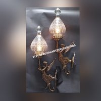 Paar Vintage Jugendstil Deco Licht Alte Lampe Meerjungfrau Wandleuchten Leuchte Messing & Glas Antike von RoyalArtDecolighting