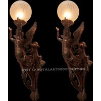 Paar Vintage Jugendstil Deko Licht Alte Lampe Meerjungfrau Wandlampen Leuchte & Glasleuchte Antik von RoyalArtDecolighting