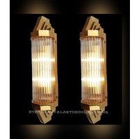 Paar Wolkenkratzer Vintage Art Deco Licht Alte Lampe Wandlampen Vorrichtung Messing & Glasstab Schiff Antik von RoyalArtDecolighting