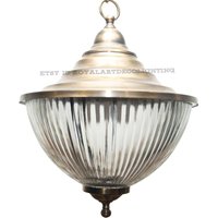 Seltene Vintage Art Deco Dome Licht Alte Lampe Decke Hängeleuchte Messing & Kristall Glasschliff Antik von RoyalArtDecolighting