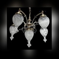 Seltene Vintage Jugendstil Licht Alte Lampe Decken Hängend Kronleuchter Vorrichtung Messing & Tropfen Diamant Kristallschliff Glas Licht Antik von RoyalArtDecolighting