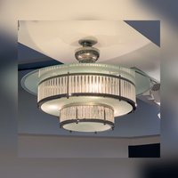 Vintage Art-Deco-Licht Alte Lampe Zwei Tier Runde Deckenleuchte Kronleuchter Leuchte Nickel Messing & Bereift Klar Glasstab Schiff Licht Antik von RoyalArtDecolighting