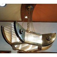 Wolkenkratzer Vintage Art Deco Licht Alte Lampe Hängeleuchte Kronleuchter Vorrichtung Messing & Glasstab Schiff Antik von RoyalArtDecolighting