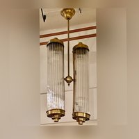 Wolkenkratzer Vintage Art Deco Licht Alte Lampe Hängeleuchte Kronleuchter Vorrichtung Messing & Glasstab Schiff Antik von RoyalArtDecolighting