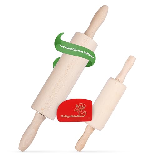 RoyalFay® Teigroller-Set aus Buchenholz – Nudelholz 40 cm und 23 cm mit Griffen – lebensmittelechtes Wellholz für Kinder und Erwachsene – zum Ausrollen von Teig von RoyalFay