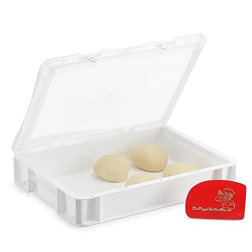 RoyalFay® Pizzaballenbox 30×40×8,5 cm – Teigbox aus lebensmittelechtem Kunststoff mit atmungsaktivem Klappdeckel – stapelbare Gärbox für Pizzateig – Made in Germany von RoyalFay