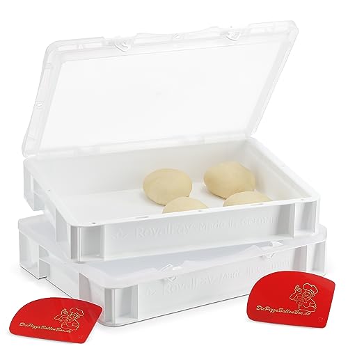 RoyalFay® Pizzaballenbox 30×40×8,5 cm 2 Stk.– Teigbox aus lebensmittelechtem Kunststoff mit atmungsaktivem Klappdeckel – stapelbare Gärbox für Pizzateig – Made in Germany von RoyalFay