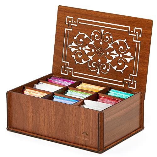 RoyalHouse Premium Wood (Hard MDF) Tee-Aufbewahrungsbox Organizer (Braun), umweltfreundliche multifunktionale dekorative Box, 9 Fächer für verschiedene Teebeutel und kleine Gegenstände von RoyalHouse