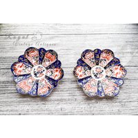 2stk - Ersatz Antik Wileman Unterteller Waise Exotisch Japan Blau Muster Auf Der Graceful Empire Form, Ca. 1895 von RoyalVintageAntique