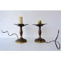 2 Seltene Und, Antike Lampen, in Messing, Vintage Italien Aus Den 1950Er Jahren, Gesamthöhe 17cm von RoyalVintageItalia