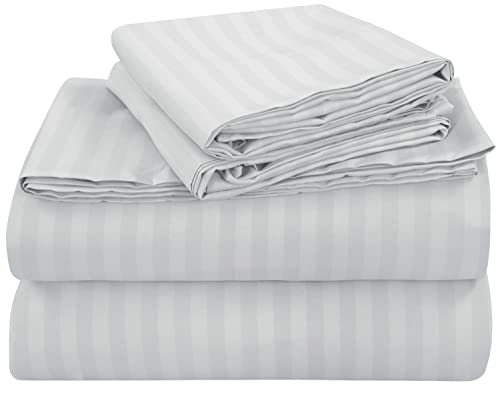 ROYALE LINENS Gestreiftes Bettlaken-Set – gebürstete Mikrofaser 1800 Bettwäsche – 1 Spannbetttuch, 1 Bettlaken, 2 Kissenbezüge – 4-teiliges Damast-gestreiftes California King Bettwäsche-Set (King Cal, von Royale Linens