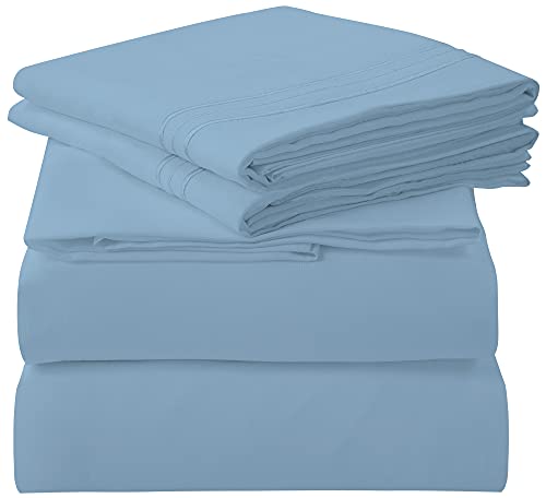 Royale Linens - 4-teiliges Kingsize-Bettlaken-Set – weiche gebürstete Mikrofaser 1800 – 1 Spannbetttuch, 1 Bettlaken, Luxus-Bettwäsche-Set für King-Size-Betten (King Size, Lake Blue) von Royale Linens