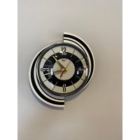 Farbgeätzte, Sich Drehende Meteor-Wohnwagen-Wanduhr Von Royale - Midcentury Atomic 1970Er Retro-stil Schwarz Weiß 2 Töne von BYROYALEONETSY