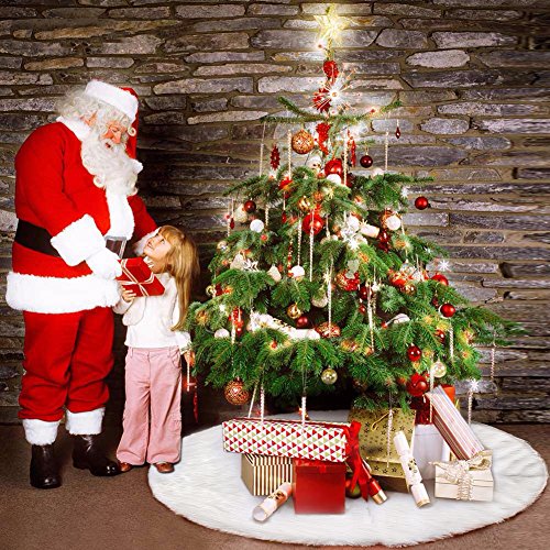 Royaliya Baumdecke Weihnachtsbaum Rock Christbaumdecke Rund Weiß Weihnachtsbaumdecke Christbaumständer Teppich Decke Weihnachtsbaum Deko (122CM) von Royaliya