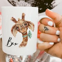 Personalisierte Giraffen-Tasse, Giraffen-Aquarell, Lustige Giraffe Mit Brille, Geschenk Für Giraffenliebhaber von RoyallyMuggedOff