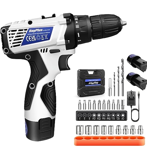 16,8V Akkuschrauber Set, 45N·m Akkuschrauber 18+1Drehmomentstufen 2-Gang Max.1400rpm Weiß Akkubohrer 18+1Drehmomentstufen 10mm Bohrfutter Akkuschrauber für Heimwerker, Bohrwände, Holz, Metall, 2 Akkus von Royalswill