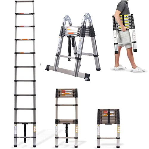 2,6M Teleskopleiter, Rutschfester Klappleiter Stehleiter Ausziehleiter Teleskopleiter aus Stahl, Teleskop-Design Mehrzweckleiter, 9 Sprossen - 72cm bis 2,60m Anlegeleiter, 150 kg Belastbarkeit von Royalswill