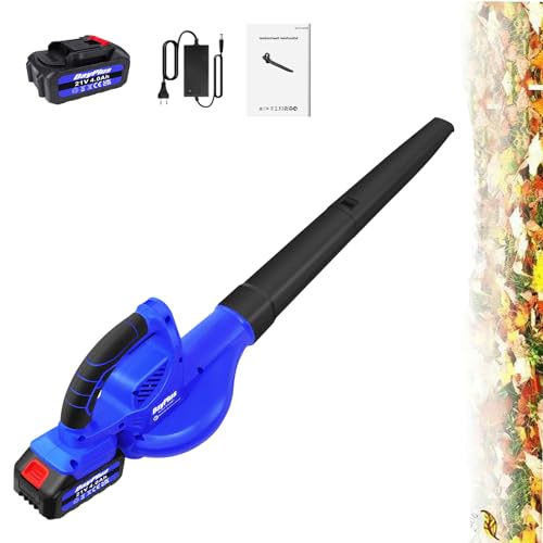 21V Akku Laubbläser und Staubsauger für Garten, Rasenpflege, Schneeräumung (177 km/h Luftgeschwindigkeit, Einsaugvolumen 6,3 m³/ min Leistungsstark, Elektrischer Handbläser mit Akku und Ladegerät) von Royalswill