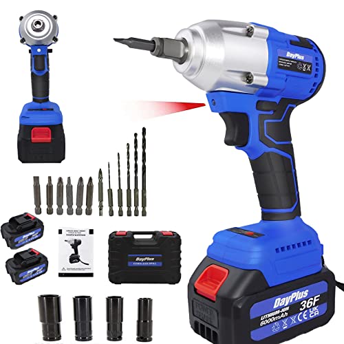 21V Brushless Akku Schlagschrauber mit 2x 6,0 Ah Akku und Ladegerät, 1/2 Zoll Vierkantschlüssel mit hohem Drehmoment 420 Nm, 4 x Steckschlüsselset Werkzeugkoffer, Eingebautes LED-Licht, Schnellladung von Royalswill