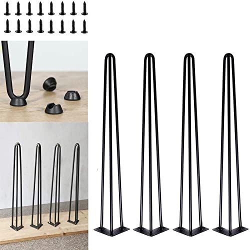 4 Stück DIY Haarnadel Tischbeine 86 cm 3 Stangen Moderne Möbelbeine für Schrank Bank Stuhl Couchtisch Schreibtisch Schwarz Heavy Duty Metall Möbelbeine mit Schraube & Bodenschoner von Royalswill