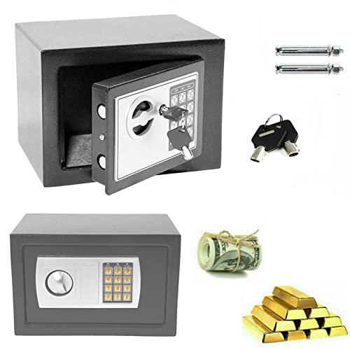 4.6L Mini-Safe Digitaler Elektronischer Tresor Sicherheitskasten Feuerfester und wasserdichter Tresor Safe mit Schlüssel Elektronisches Passwort Safe Cabinet Für Schmuck Bargeld, 23 x 17 x 17cm(Grau) von Royalswill
