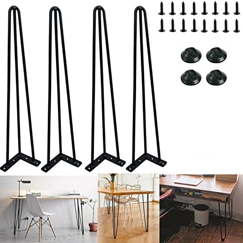 4x Haarnadel Tischbeine - Hairpin Legs Metall Schwarz 71cm - 3 Streben Ø 10mm - Robuste Stahl Möbelbein Haarnadelbeine Möbelfüße Tischkufen - für Esstisch Couchtisch Schreibtisch - 150kg Belastung von Royalswill