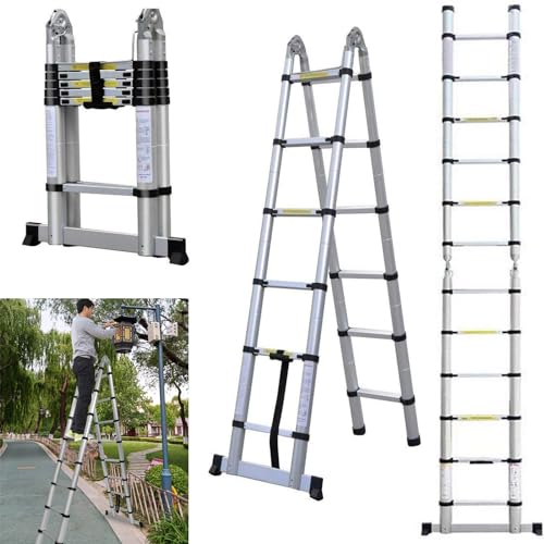 5M Teleskopleiter Klappleiter mit Stabilisator, 2,5M+2,5M Mehrzweckleiter Ausziehleiter, Klappleiter Stehleiter Mehrzweckleiter, Ausziehbare Leiter Rutschfester Haushaltsleiter, 150kg Belastbarkeit von Royalswill