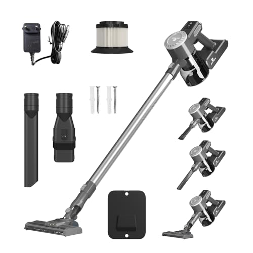 Akku Staubsauger, 20000Pa Staubsauger Kabellose, Leicht Kabelloser Staubsauger mit 2 Saugmodi, Wandhalterung & LED Bürste, Cordless Vacuum Cleaner, Akkusauger Kabellos für Hartböden Teppich Tierhaare von Royalswill