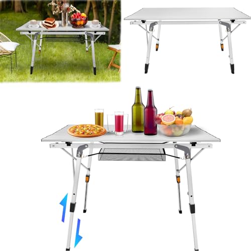 Aluminium Campingtisch, Tragbar Klapptisch, Aufrollbare Tischplatte Falttisch Höhenverstellbar Klapptisch aus Aluminium, Camping klappbarer Falttisch, Outdoor Gartentisch, 90 x 53cm Camping Klapptisch von Royalswill