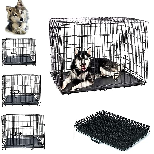 Hundekäfig klappbar Hundetransportkäfig schwarzem Metall Hundebox mit 2 Türen, Bodenschale & Tragegriff, Hund Transportkäfig Auto, Hundekäfig faltbar, Tiertransportbox Hundetransportbox, 30Inch von Royalswill