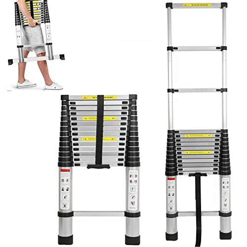 Mehrzweckleiter 4,4m, Hochwertigem Aluminium Teleskopleiter, Alu Leiter Trittleiter, Teleskopleiter klappbar Ausziehleiter Klappleiter Rutschfeste Verlängerungsleiter, 92cm - 4,4m, 150kg Belastbarkeit von Royalswill